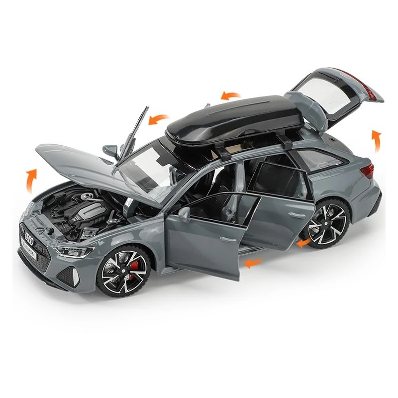 Modelo de coche de juguete en miniatura Audi RS6, juguete fundido a presión, puertas de luz y sonido que se pueden abrir, Colección educativa,