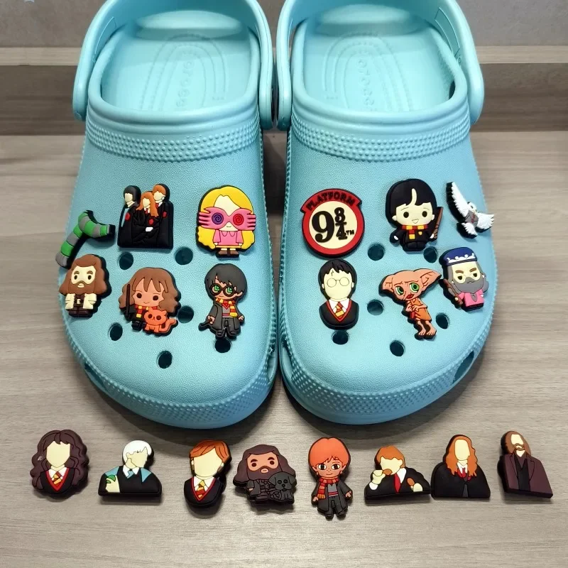 Hot Sale 1pcs Harries Potters Shoe Charms Buckle Kawaii Hermione Malfoy Voldemort DIY PVC Shoe Aceessories Decoration Gifts