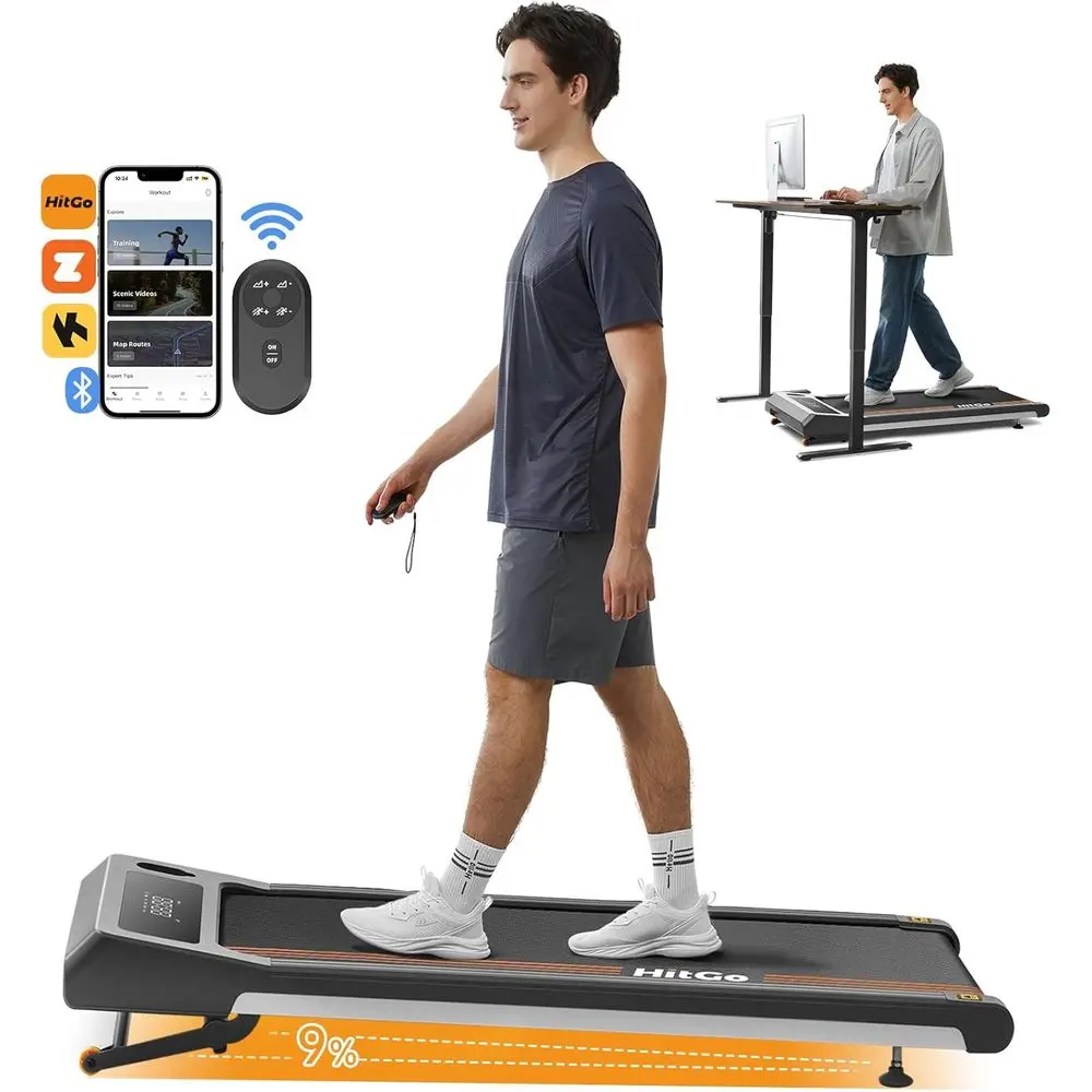 Dual-Function Desk Treadmill with App, Remote, LED, Portable, Optional Incline and Foldable Handle