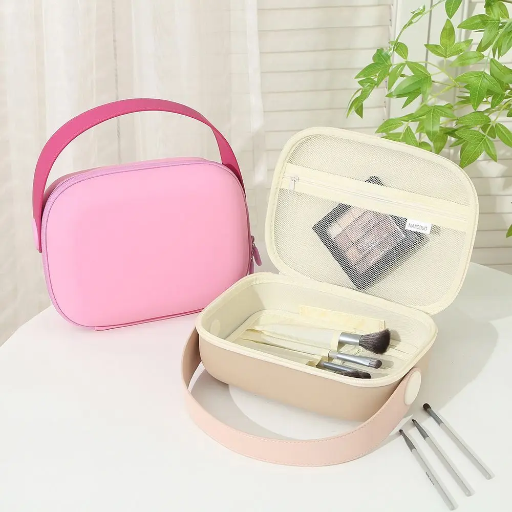 Simple Waterproof PU Cosmetic Bag Handle Square Wash Storage Bag Zipper Large-Capacity Make Up Pouch Bag Bathroom