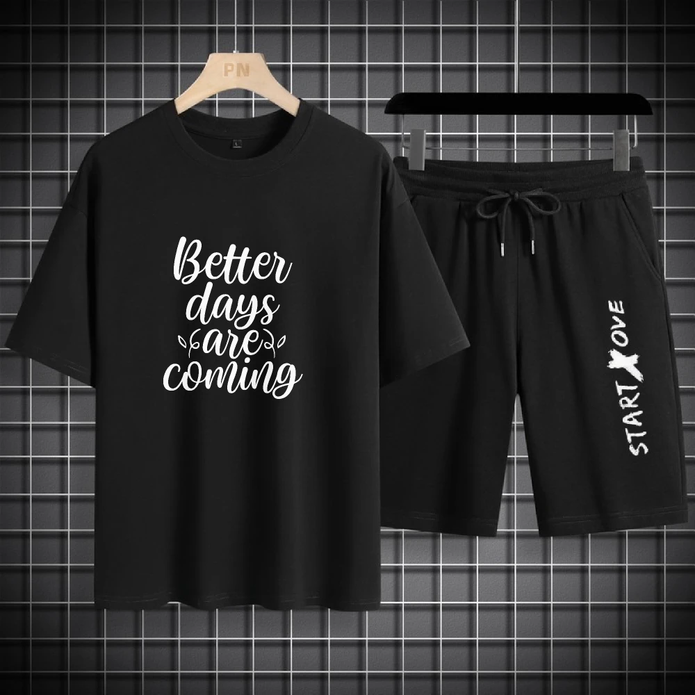 

Лето 2025 г., дышащий, тонкий, простой стиль, мужской комплект из двух предметов с английским принтом, комплект спортивной одежды, повседневный удобный спортивный костюм