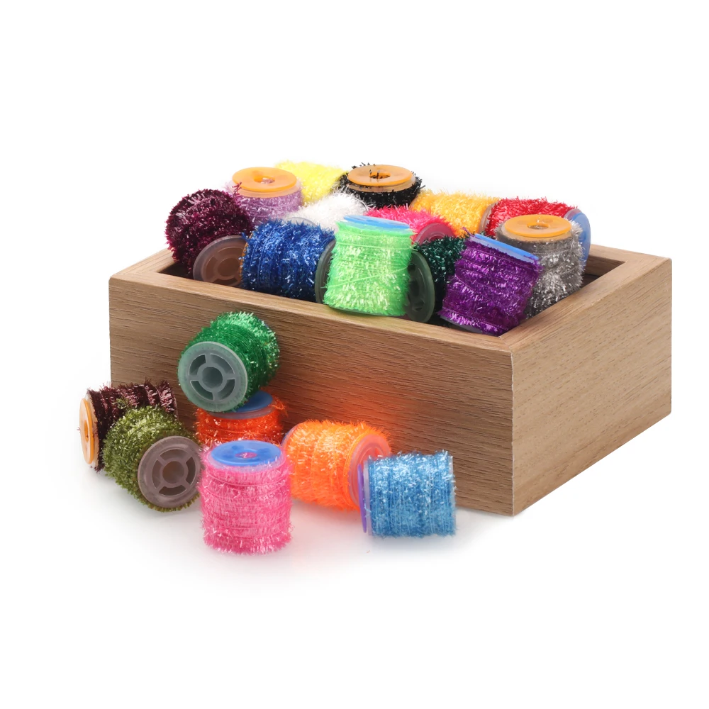 2 Spulen 10M Ice Chenille Crystal Flash Tinsel Fliegenbindematerial für Ice Jig Köder, Trocken-/Nassnymphen, Streamer Fliegen, Forellenangelköder – Detail 8