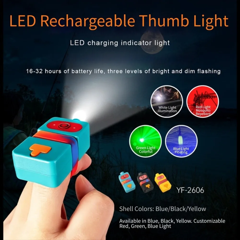 3pcs LED Thumb Light For Auto For Multi Color Charging Portable Outdoor Work Light For Fishing For Surface Fishing Accessory