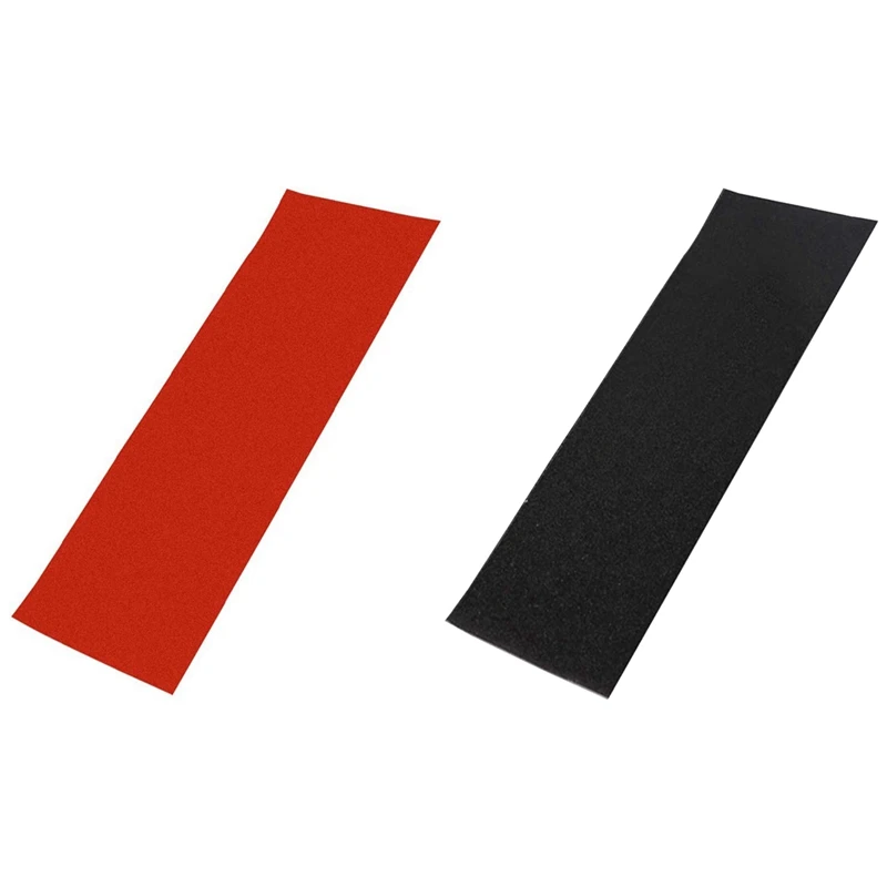 2 Pcs PVC Waterproof Skateboard Deck Sandpaper Grip Tape Griptape Skating Scooter Sticker 84X23cm, Red & Black