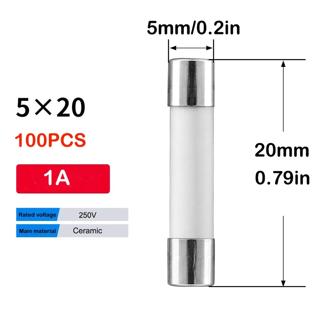 

New 5*20mm Ceramic Tube Fuses 0.2A-20A Boxed Ceramic Fuse 250V Electrical Accessories