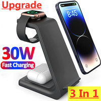 30W 3 in 1 Wireless Charger Stand for iPhone 15 14 13 12 11 X XR Apple Watch 6 7 8 iWatch Airpods Pro Fast Charging Dock Station