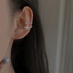 1 Pcs Sweet Asymmetry Star Ear Clip Earrings for Women Girl Zircon Geometry Ear Cuff Party Fashion Silver Color Jewelry Gift