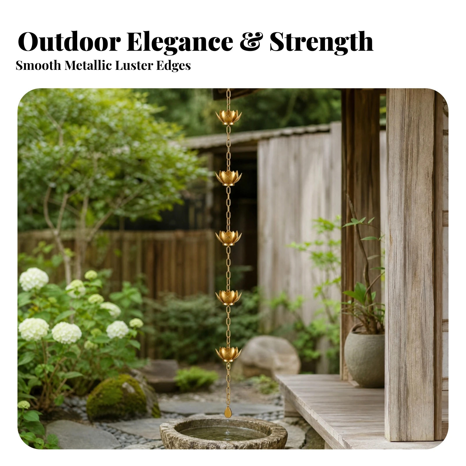 Rain Chain with Lotus Cups Outdoor Decorative Rain Chain Downspout Substitute Tool-No-Cost Installation Long-Lasting
