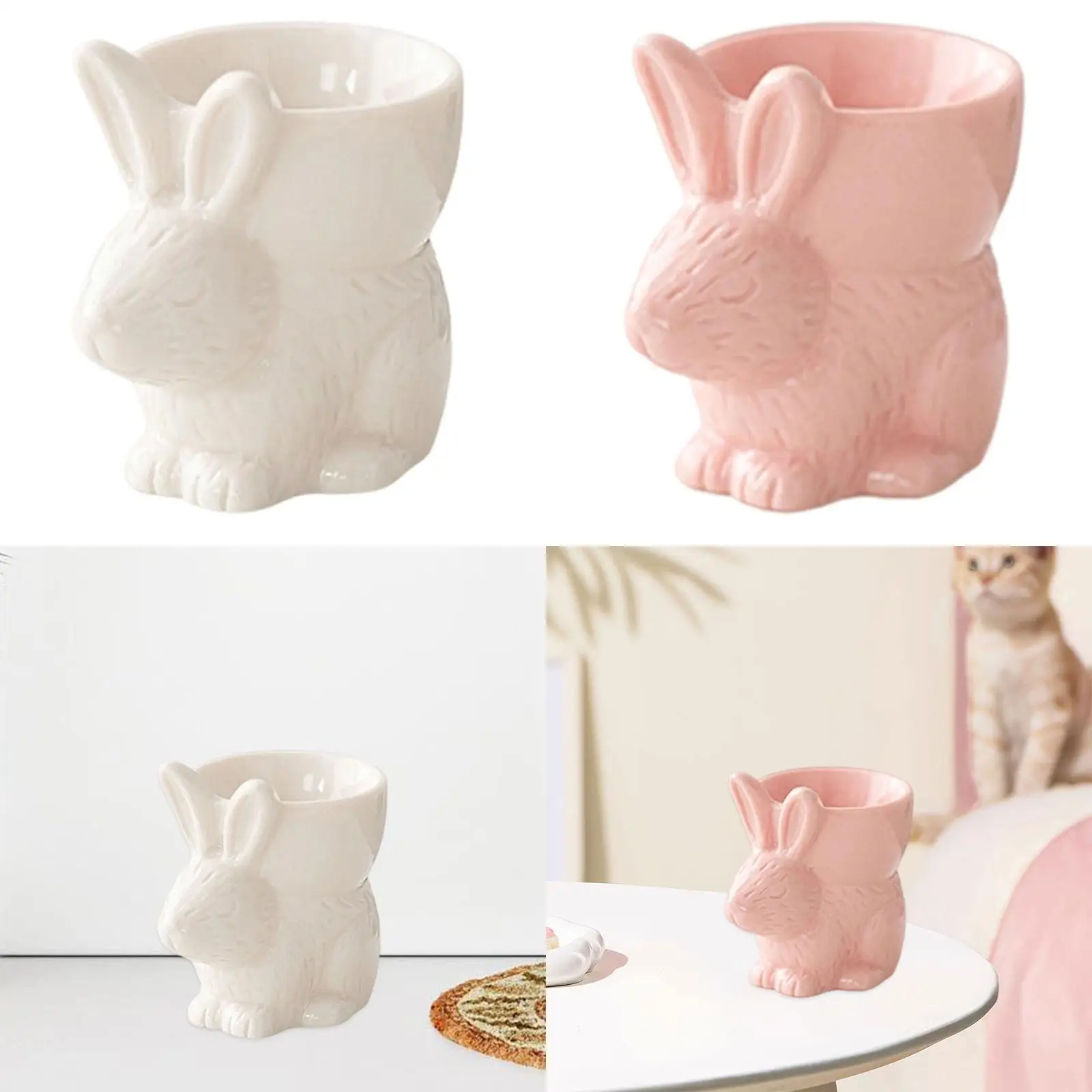 Ceramic Egg Cup Lunch Kitchen Utensils Table Centerpiece Easter Tabletop Figurine Breakfast Bunny Egg Stand for Hard Boiled Eggs