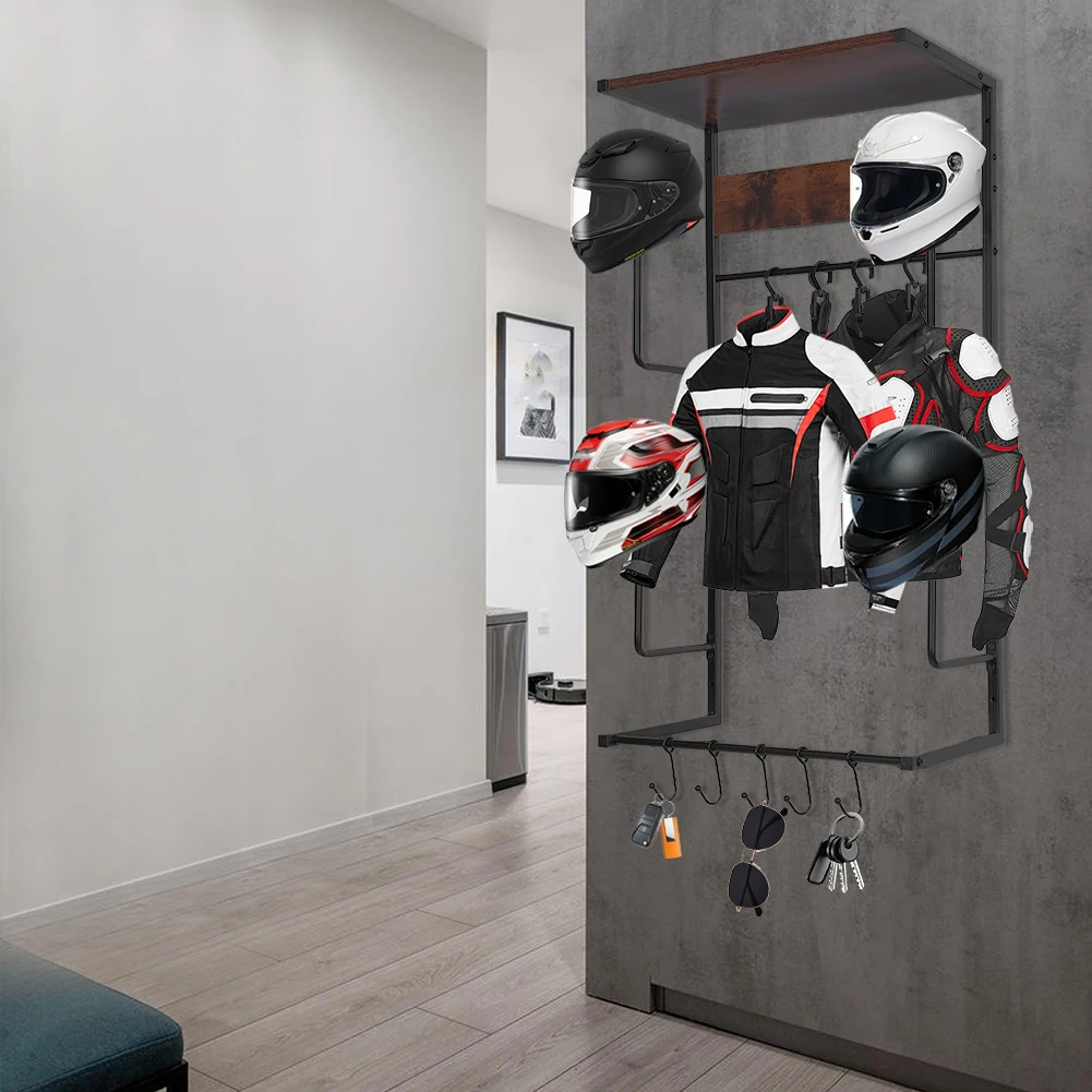 Motorcycle Helmet Stand 4 Clip and 4 Hooks Moto Helmet Hanger Wall Mount Versatile Storage for Storing Motorcycle Accessories view 5