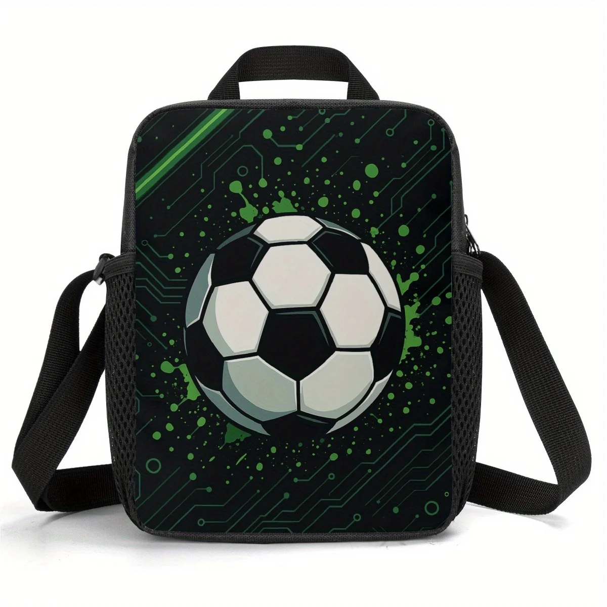 Insulated Lunch Bag with Adjustable Strap Soccer Ball design Thermal Cooler Tote Non-Food Contact Durable Polyester