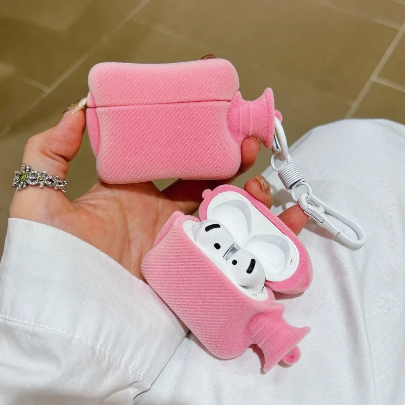 

For AirPods Pro3 2025 Ins Creative Flocking Pink Hot Water Bag Earphones Case Silicone Protective Cover for AirPods Pro2 3 2 1 4