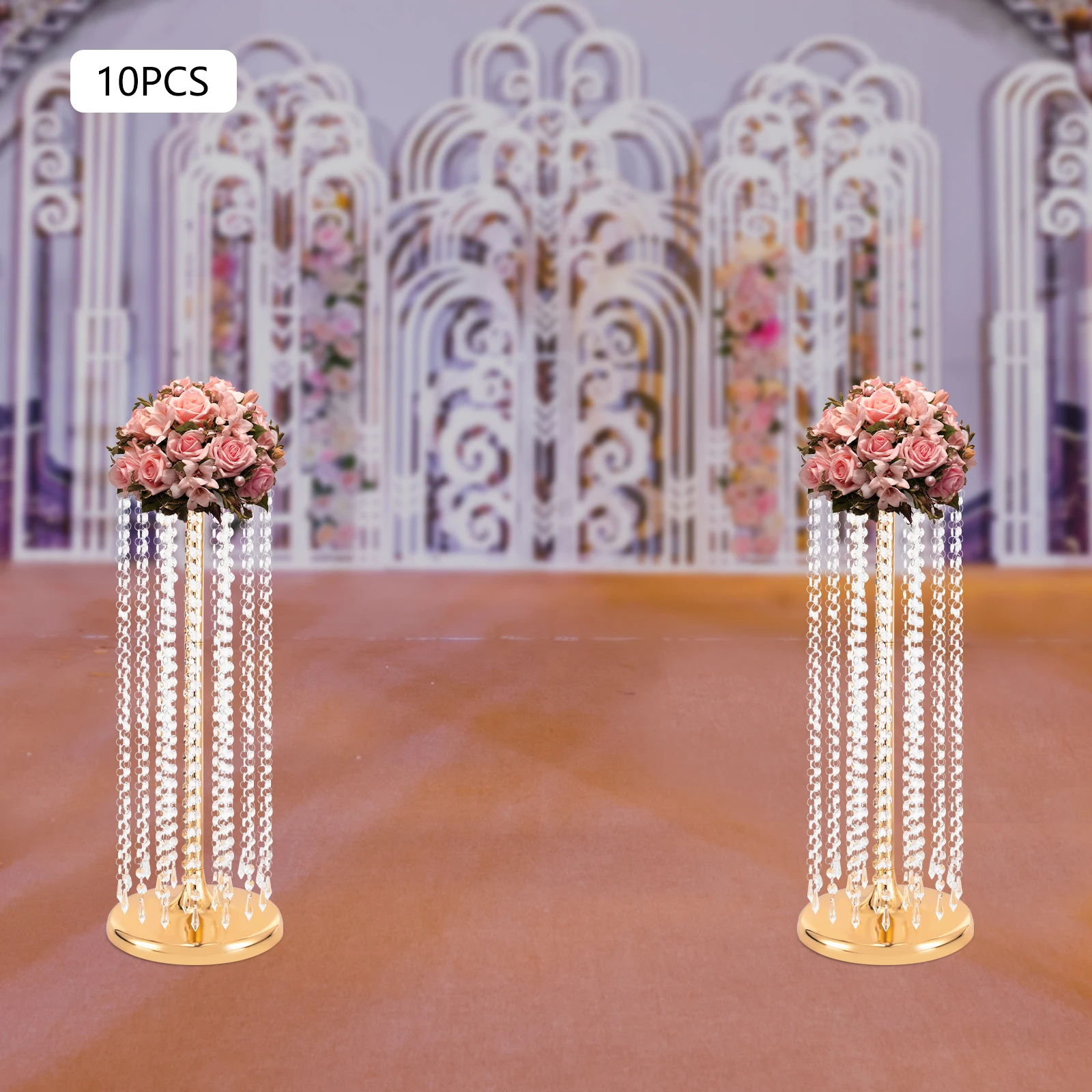 10PCS Flower Centerpieces Vases Free Standing Cylinder Wedding Decoration Flower Stand Crystal W/Hand Acrylic Beaded for Party