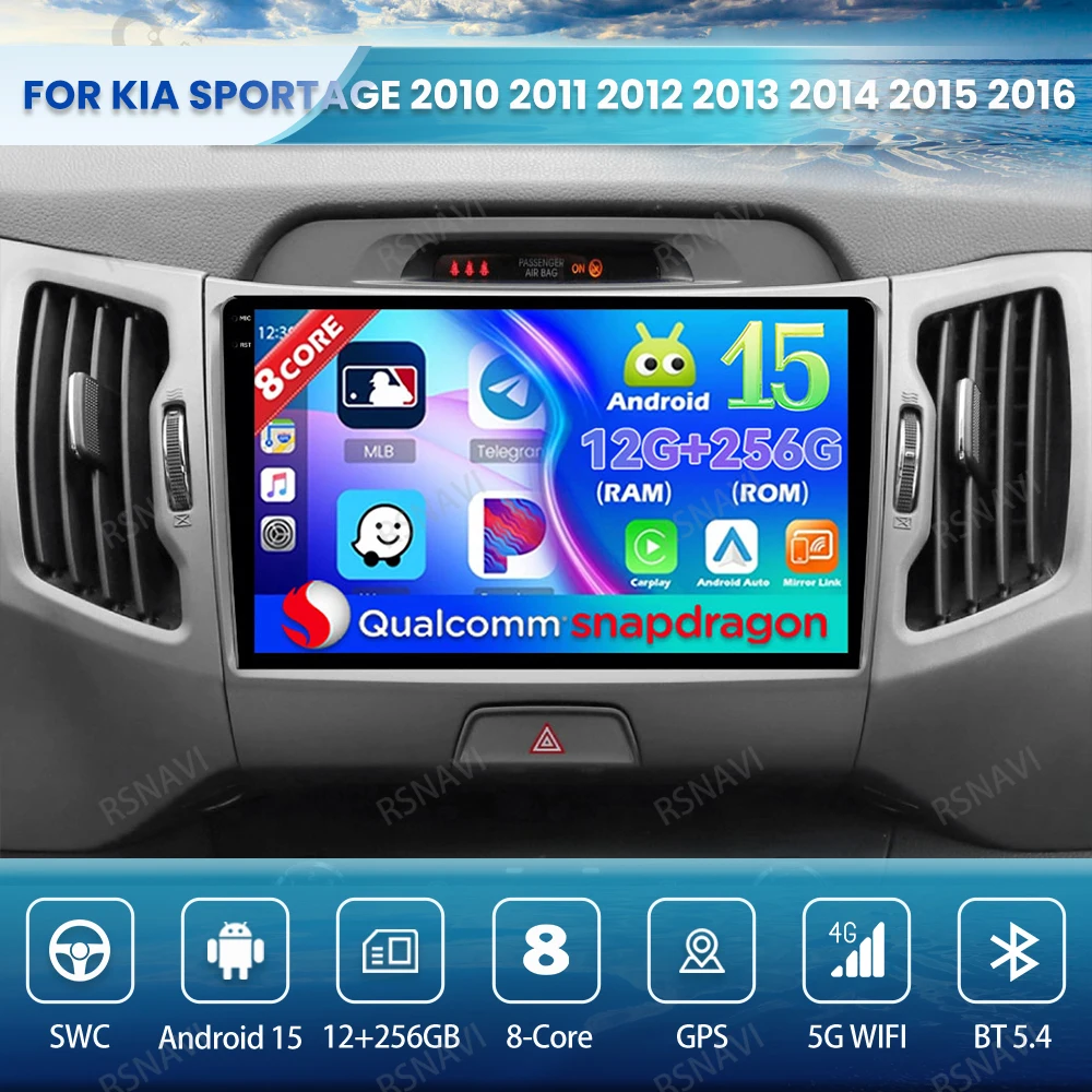 

Android 15 Car Radio For KIA Sportage 2010 2011 2012 2013 2014 2015 2016 Qualcomm GPS Multimedia BT QLED DSP 5G WIFI 4G LTE DVD