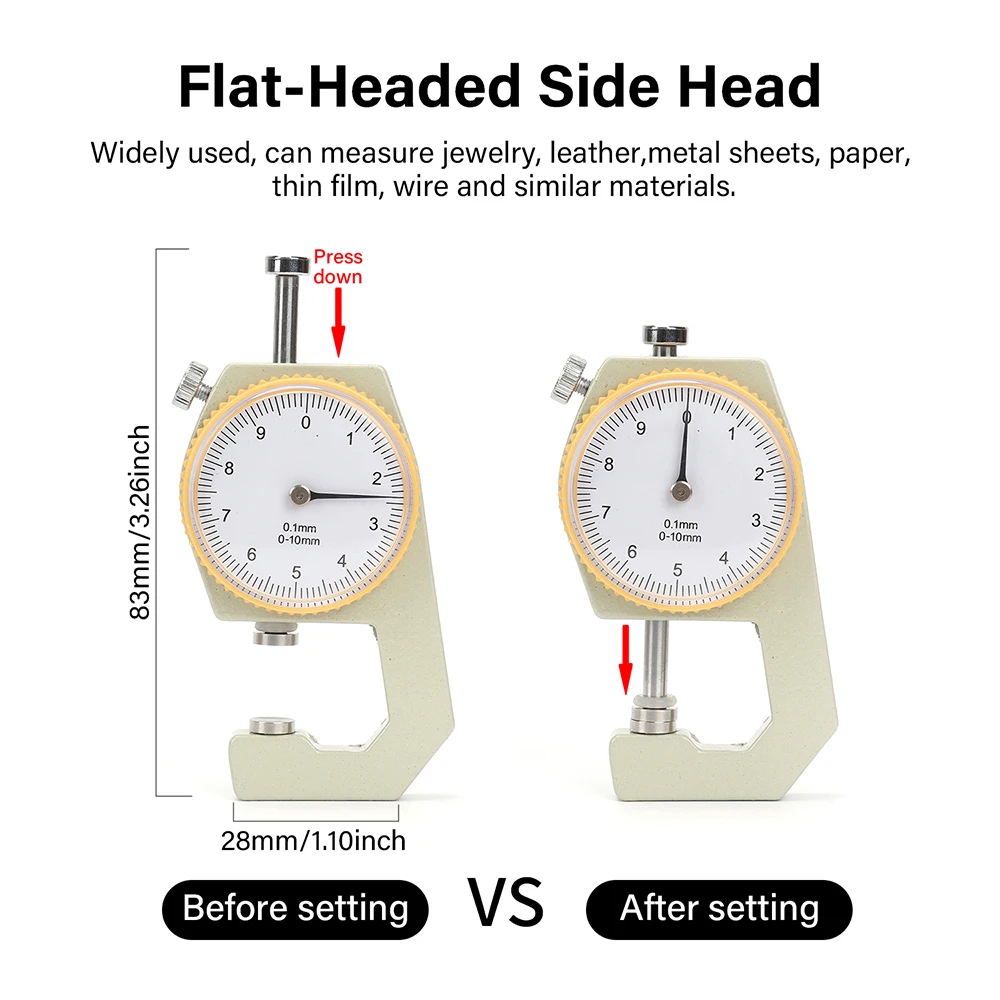 WUTA Leather Thickness Gauge Measuring Tools 0-10mm/0.1mm dial Paper Meter Tester for Hollow Pipe or Circular Tube Caliper