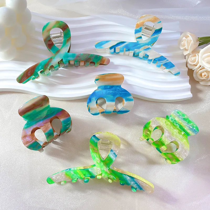 New Korean Design Fashion Geometric Magic Gradient Blue Green Colorful Hair Clip Claw High Quality Acetate Shark Clip For Women