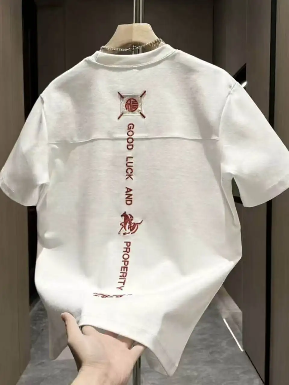 

Loose Fit round Neck Short Sleeve T-Shirt Embroidered Lucky Character Casual Fashion Urban Style Cotton Sweatshirt for Men