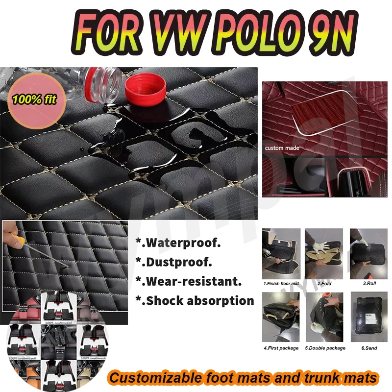 

LUXURY Custom Auto Luxury Leather Car Floor Mat For VW POLO 9N 2002 2003 2004 2005 2006 Car Mat Full Set