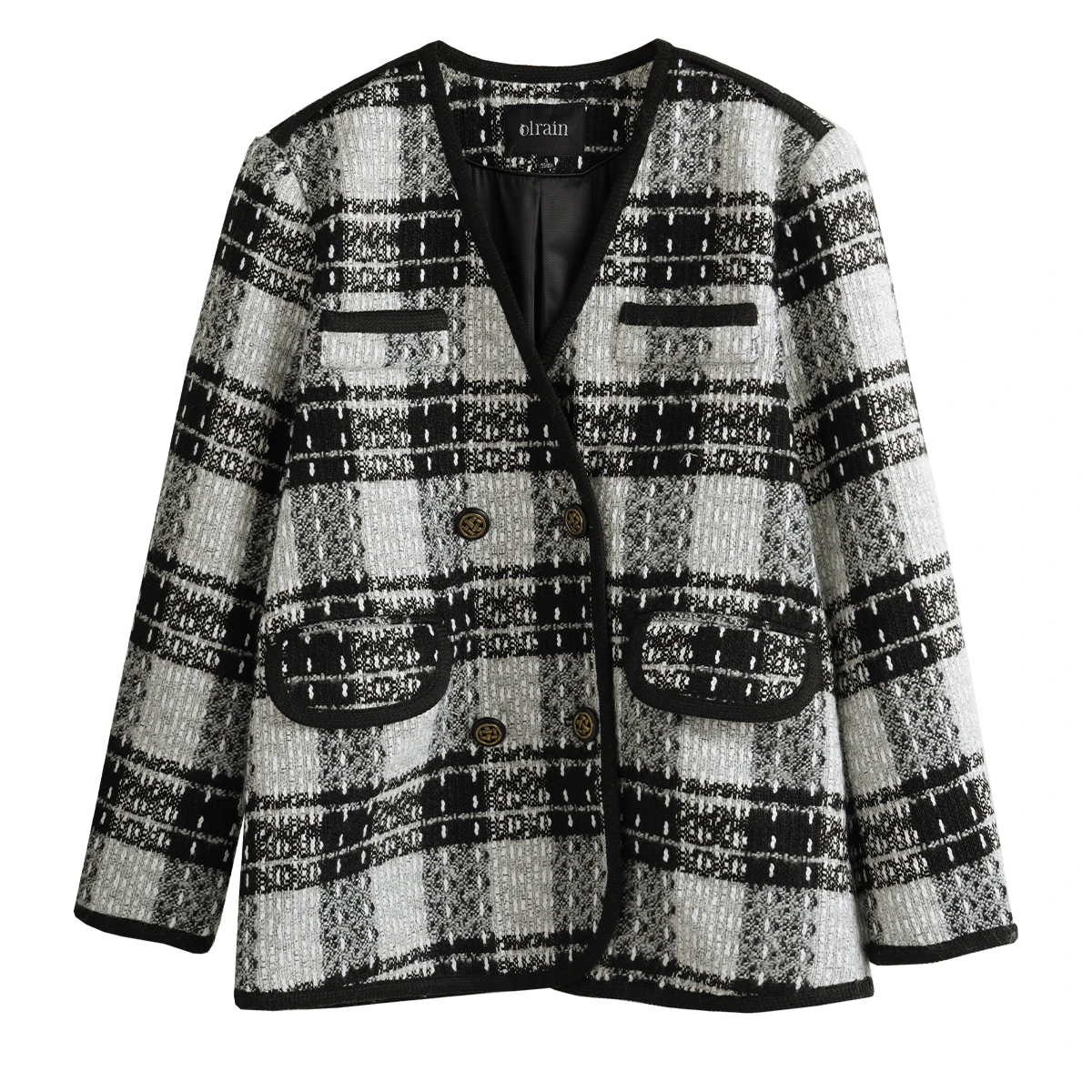 OLrain femmes mélanges vestes 2025 automne nouveau en hiver col en v manteaux élégant trajet ample Plaid vêtements d'extérieur femme G23DN65988