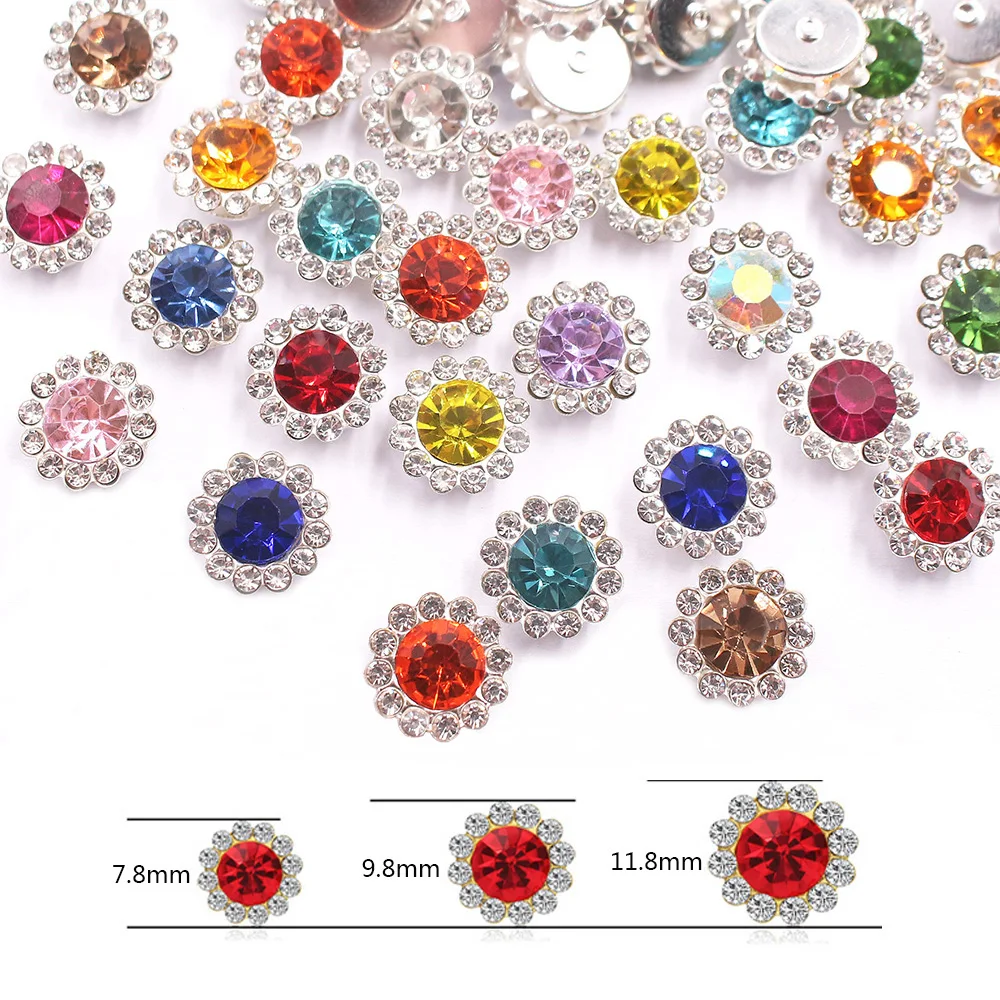 12mm artiglio Strass bottone Base argento Flatback Glitter cristalli perline Strass cucire su Strass pietre Trim accessori per cucire