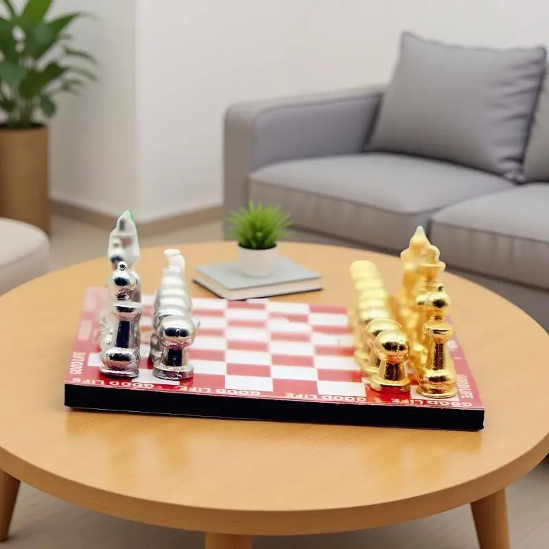 مجموعة شطرنج طاولة حمراء مصغرة، لعبة لوحة مغناطيسية لعرض مشهد بيت الدمى 1:12 #6