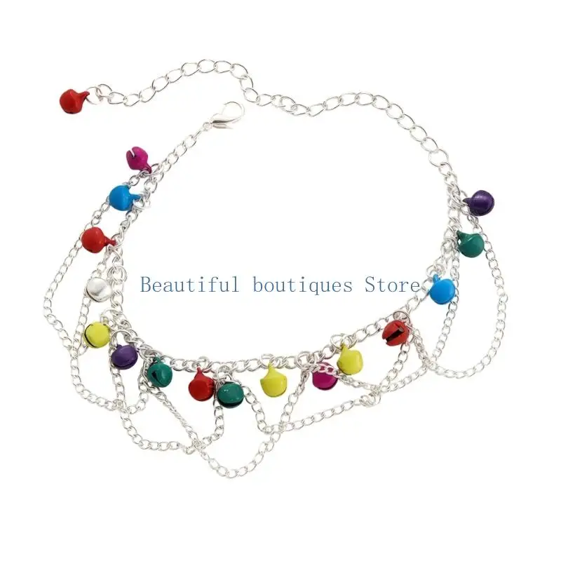 U4LF Alloy Ankle Jewelry Anklet for Women with Draped Chains, Suspended Bell Details, Lobster Clasp and Extension Chain Closure