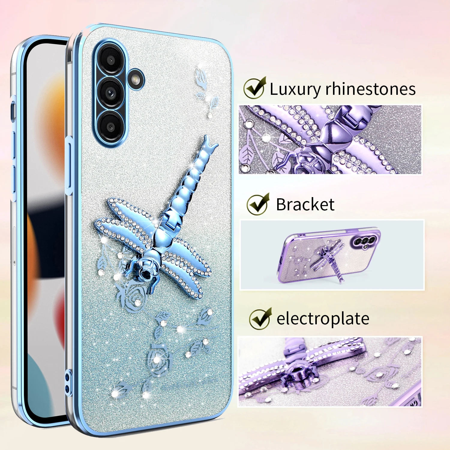 Plating Phone Case For Samsung Galaxy A07 A12 A16 A14 A15 A13 A05s A18 A17 A06 4G 5G Bracket Full Lens Protection Cover Cases