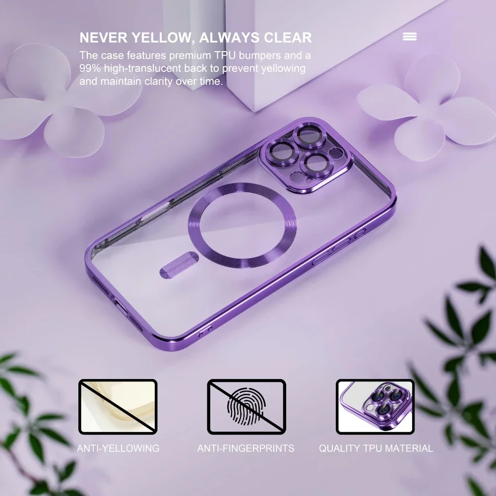 Nnbili luxo galvanizado magnético magsafe caso de carga sem fio para iphone16 pro max plus silicone à prova de choque capa ﻿