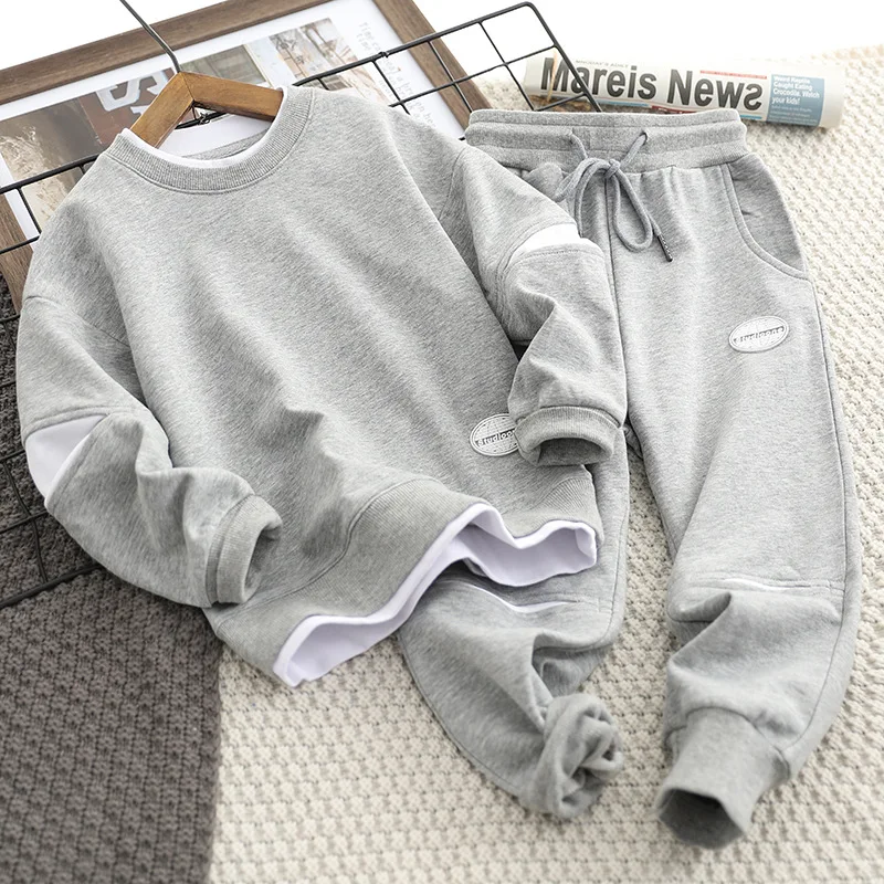 Boys Suit Sweatshirts +Pants Cotton 2Pcs/Sets 2022 Solid Spring Autumn Sports Sets Teenagers Tracksuit Children Clothing