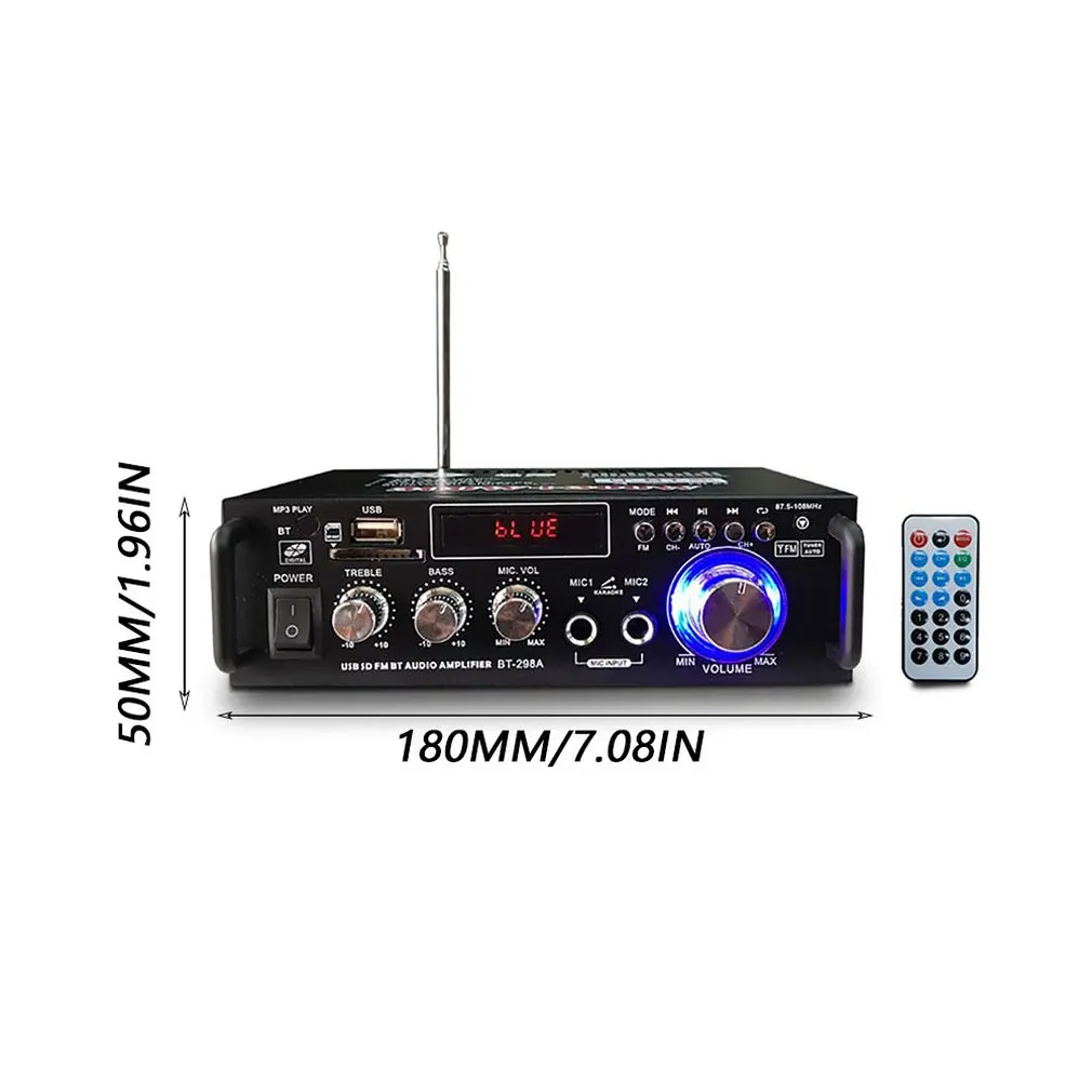 12V/220V Wzmacniacz Bluetooth 2CH LCD HIFI Audio Stereo Wzmacniacz mocy USB Radio FM Samochodowe kino domowe z pilotem Wysyłka dropshipping