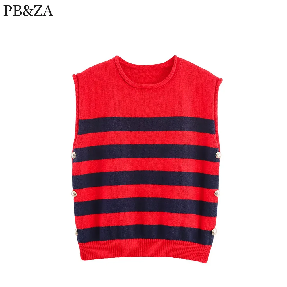 

European and American style foreign trade women's clothing new 2025 side button decoration knitted vest style top