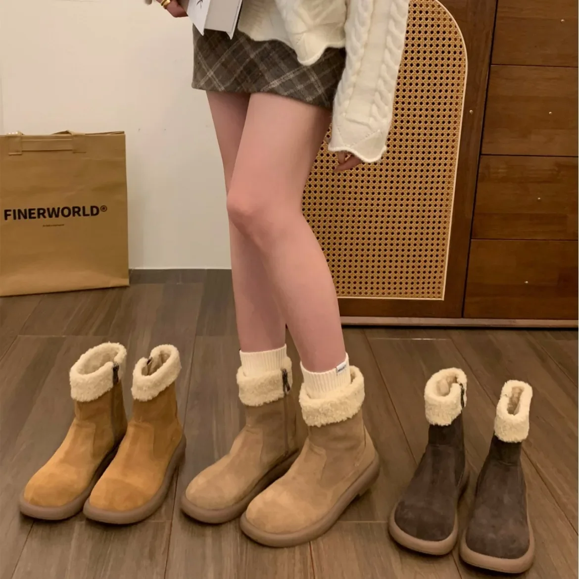 Thick-soled Women's Snow Boots 2024 New Autumn Winter Fleece-lined Thickened Cotton Shoes Women's keep Warm Fur Short Boots