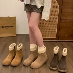 Damen-Schneestiefel mit dicken Sohlen, 2024, neue Herbst-Winter-Fleece-gefütterte, verdickte Baumwollschuhe, Damen-Schuhe, warm halten, Fell, kurze Stiefel