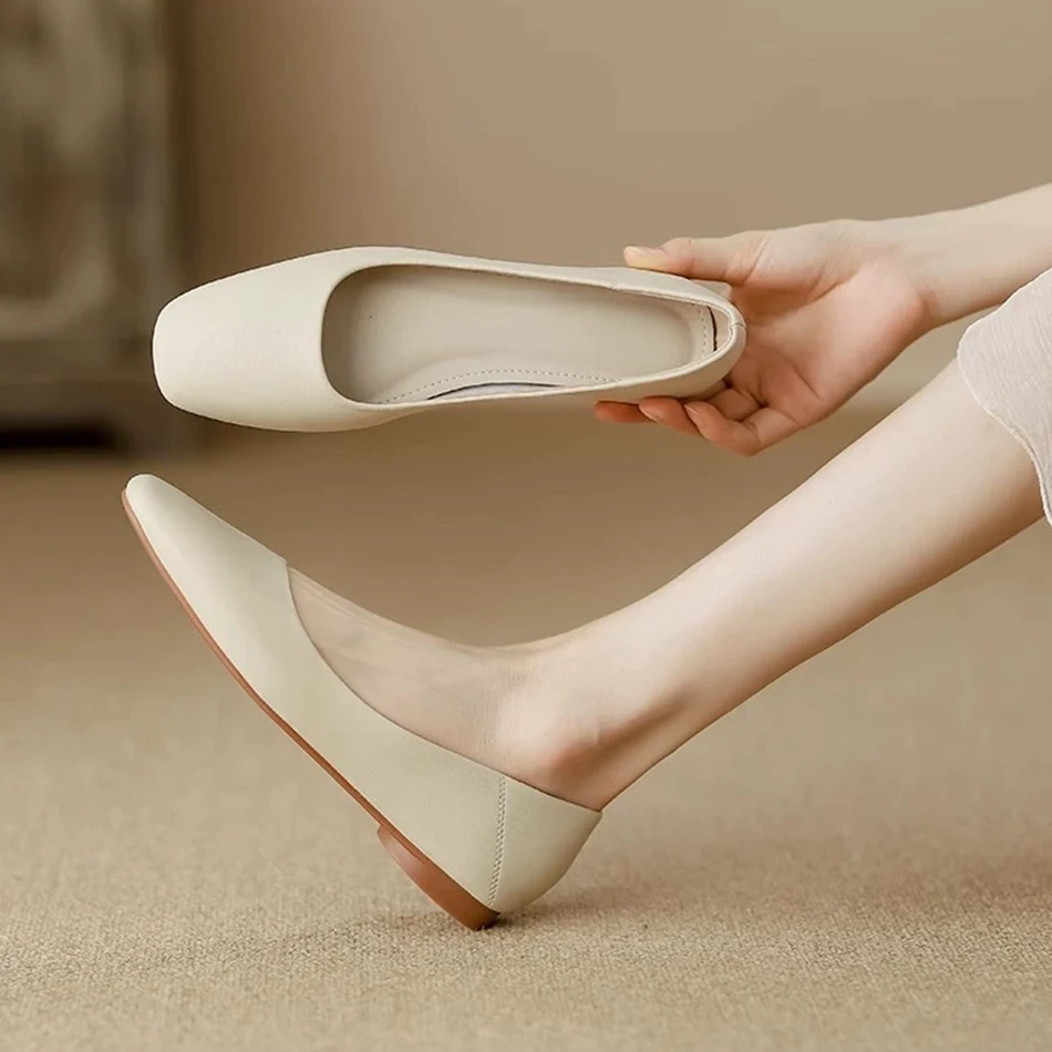 Leather simple women's shoes 2025 new style French shallow opening single shoes soft leather soft sole commuting shoes
