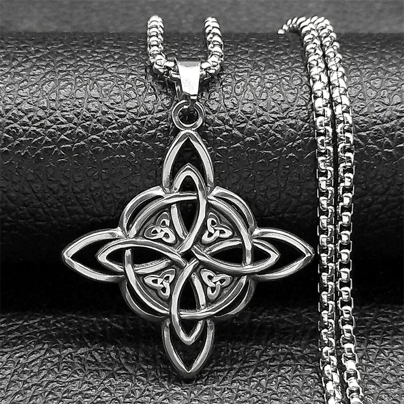 

Gothic Viking Witch Celtic Knot Symbol Necklace Stainless Steel Men Chain Odin Runes Witchcraft Protection Amulet Jewelry