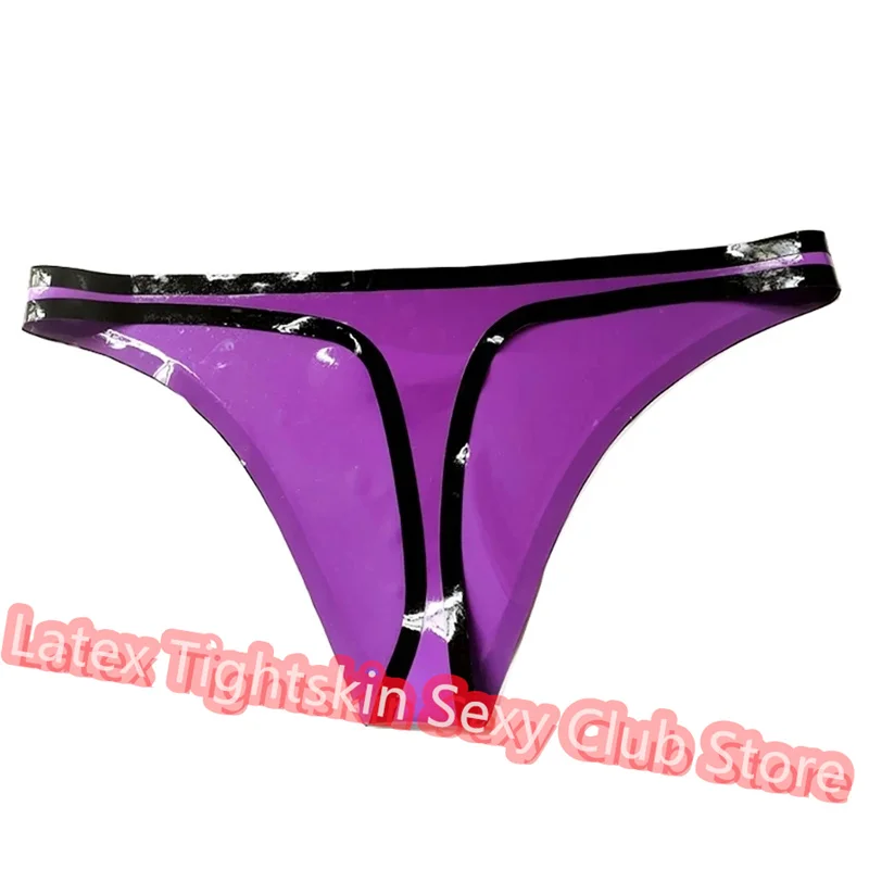 Natural Latex Briefs Sexy Fetish Shorts Underwear Purple with Black for Woman Customize Size Cosplay Costumes