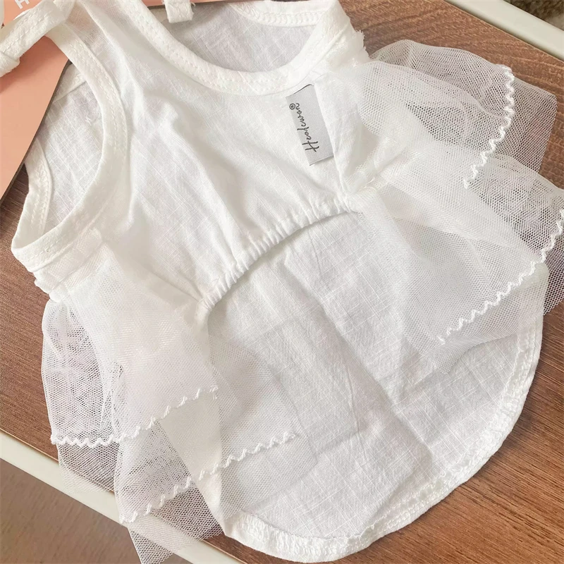 ملابس الحيوانات الأليفة فستان أبيض بأشرطة تشيهواهوا ملابس كلب وقطط مالطية صغيرة #3