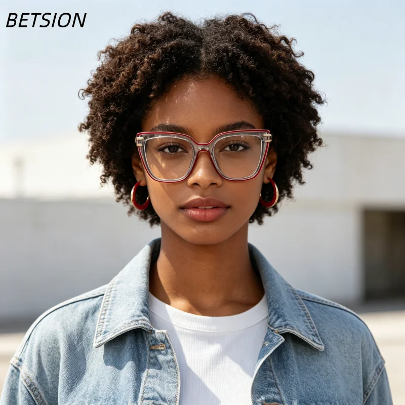 BETSION Retro Square Metal Reading Glasses Fashion Myopia TR90 Blue Light Blocking Presbyopia Trendy Prescription #87314
