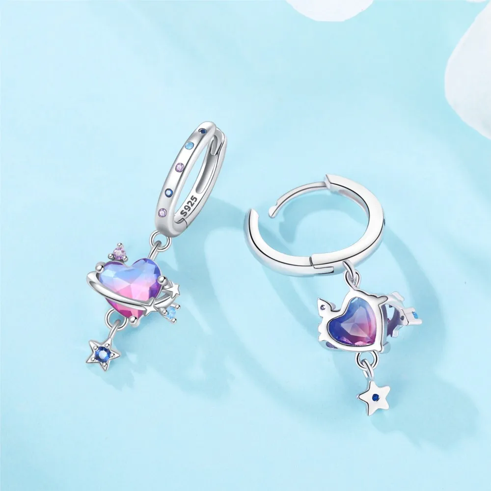 Quente 925 prata esterlina coração brincos para mulheres brinco geométrico amor colorido festa jóias aniversário casamento presentes finos