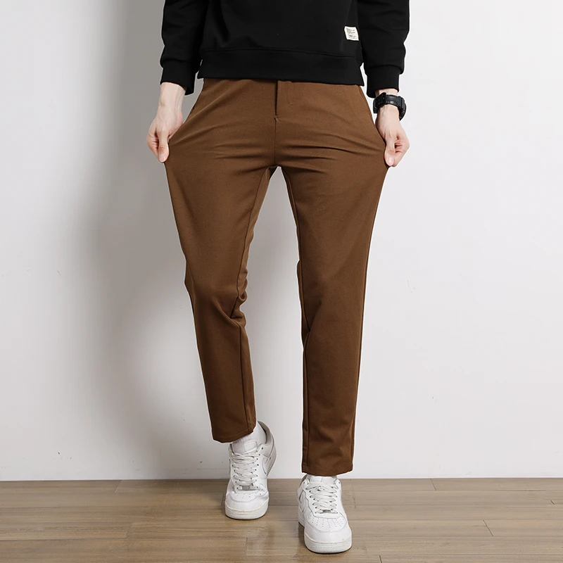 

CUMUKKIYP Mens Casual Pants Solid Color Straight Leg Trousers for Autumn and Winter Business and Leisure