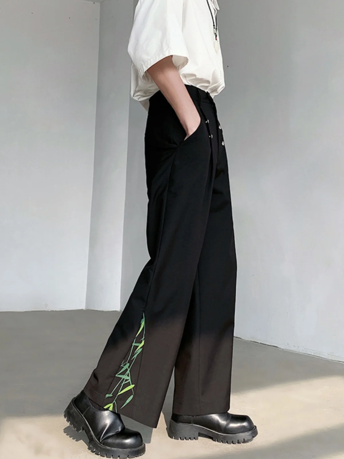 

New Chinese Sle Lightweight National Trend Pants Men's High Waist Straight Leg Wide Leg Pants Extra Length Casual Trousers