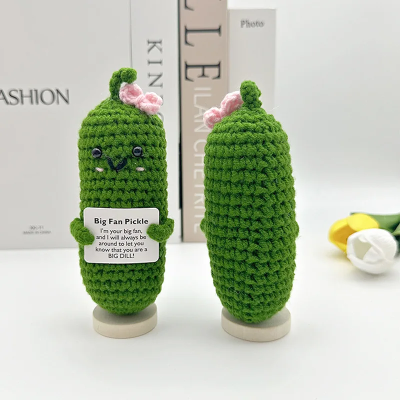Handmade Emotional Cucumber Positive Energy Knitting Cucumber Dolls Creative Funny Crochet Desktop DIY Ornament Supplies Gifts