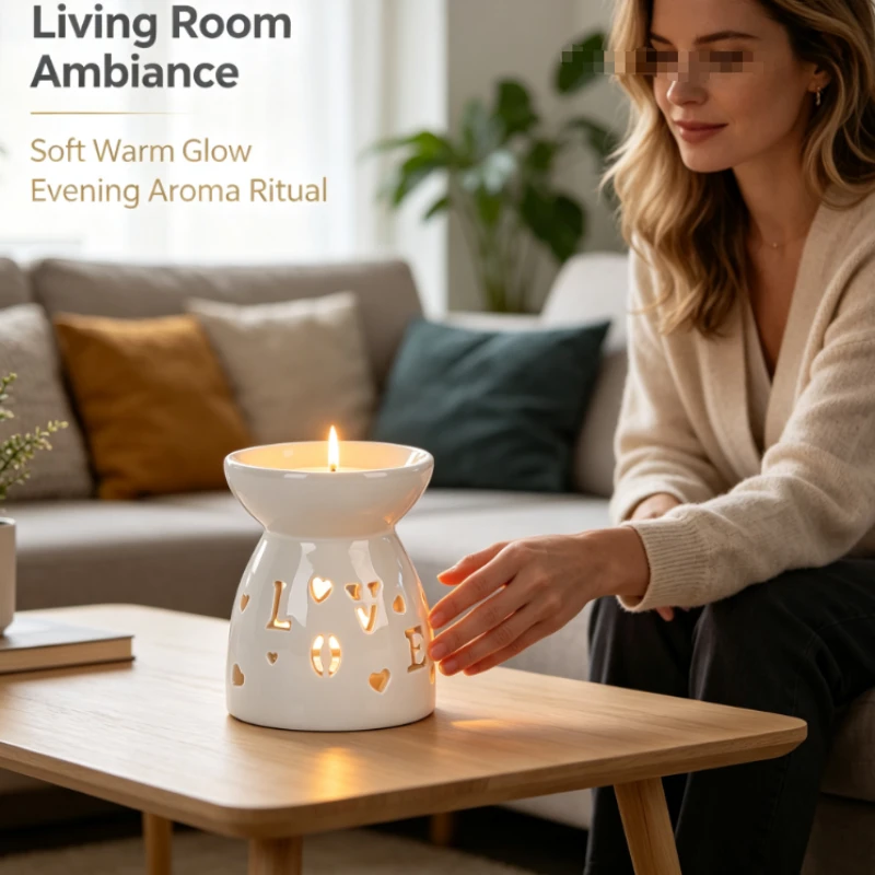 4pcs-White Ceramic Aroma Lamp With Floral Cutouts And Minimalist Silhouette For Yoga Studio And Home
