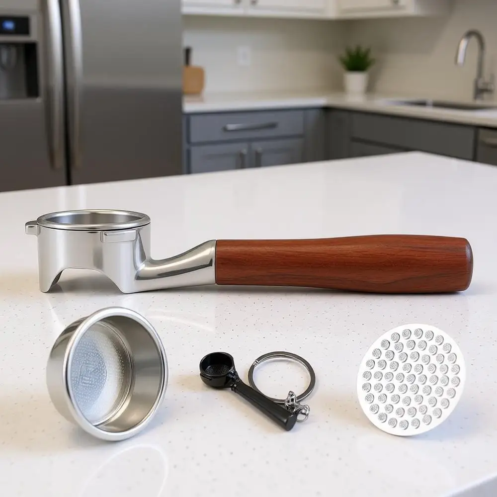 

54mm Bottom Port Coffee Grinder - Espresso, Pro, Touch, Bambino & Bambino Plus, Rosewood Handle, 18-21g Filter Basket & Puck Sn