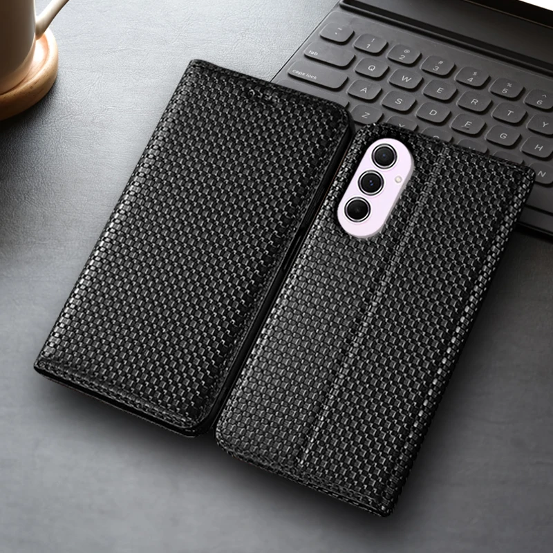 

Grass Mat Genuine Leather Flip Case For Samsung Galaxy A05 A05S A15 A25 A35 A55 A16 A26 A36 A56 5G Cover Card Case Scratch Proof