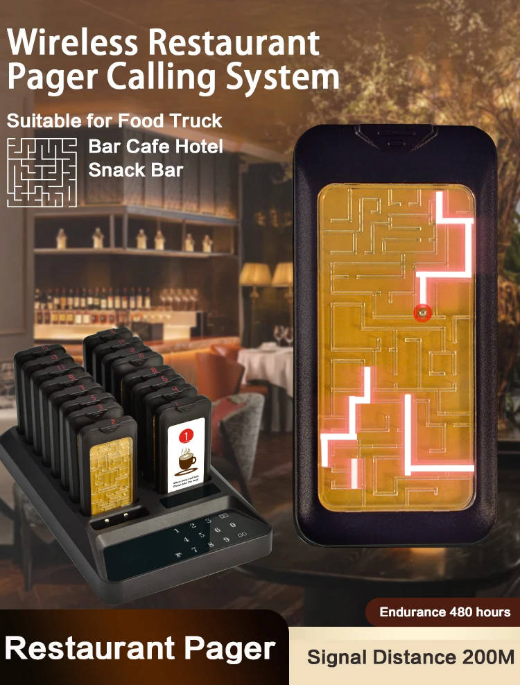 OFTDZ Restaurant Pager System Touch Panel Wireless Calling System for Coffee Shop Restaurant Guest Queue Pager System