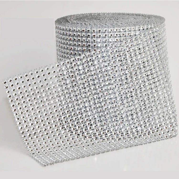 10Yards 24 Row Rhinestone Ribbon Bling Diamond Mesh Ribbon Rhinestone Mesh Ribbon Wrap for Wedding Cake Vase Decor Party Supply