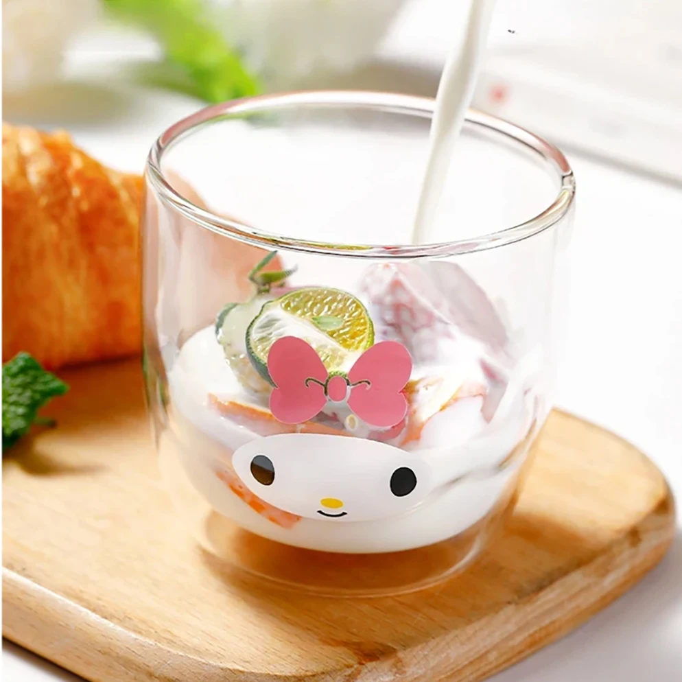 

My Melody Double Wall Glass Cup Kawaii Double Layer Coffee Mug 300ml Milk Juice Cup for Girls