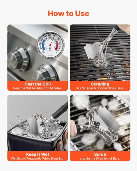 Щетка для гриля и скребок для барбекю, очиститель для гриля без щетины из нержавеющей стали 17 дюймов