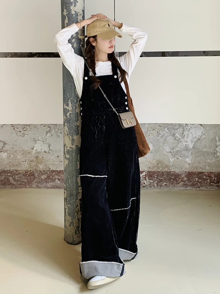 

Брюки из вельвета на бретелях для женщин, осень 2025, новинка, элитный дизайн, модные, маленький размер, цельные брюки, корейский стиль, для повседневной носки...